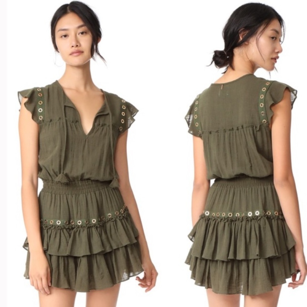 Misa Los Angeles Olive Gauze Ruffle Mini Dress🫒